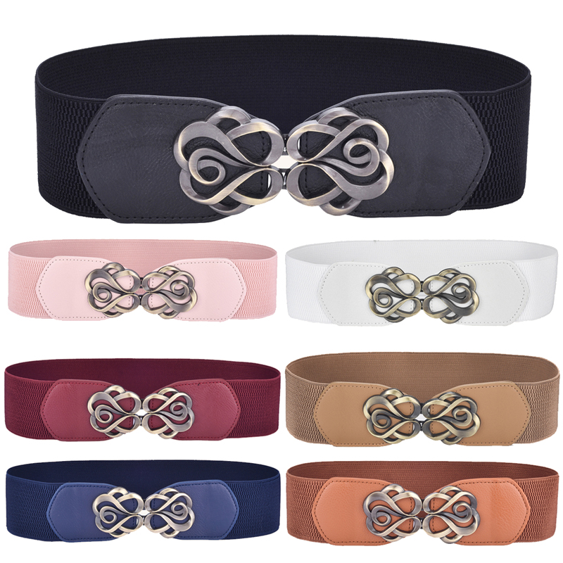Ceinture en cuir Vintage pour femmes, pour robe, bande élastique étirée, boucle rétro en laiton