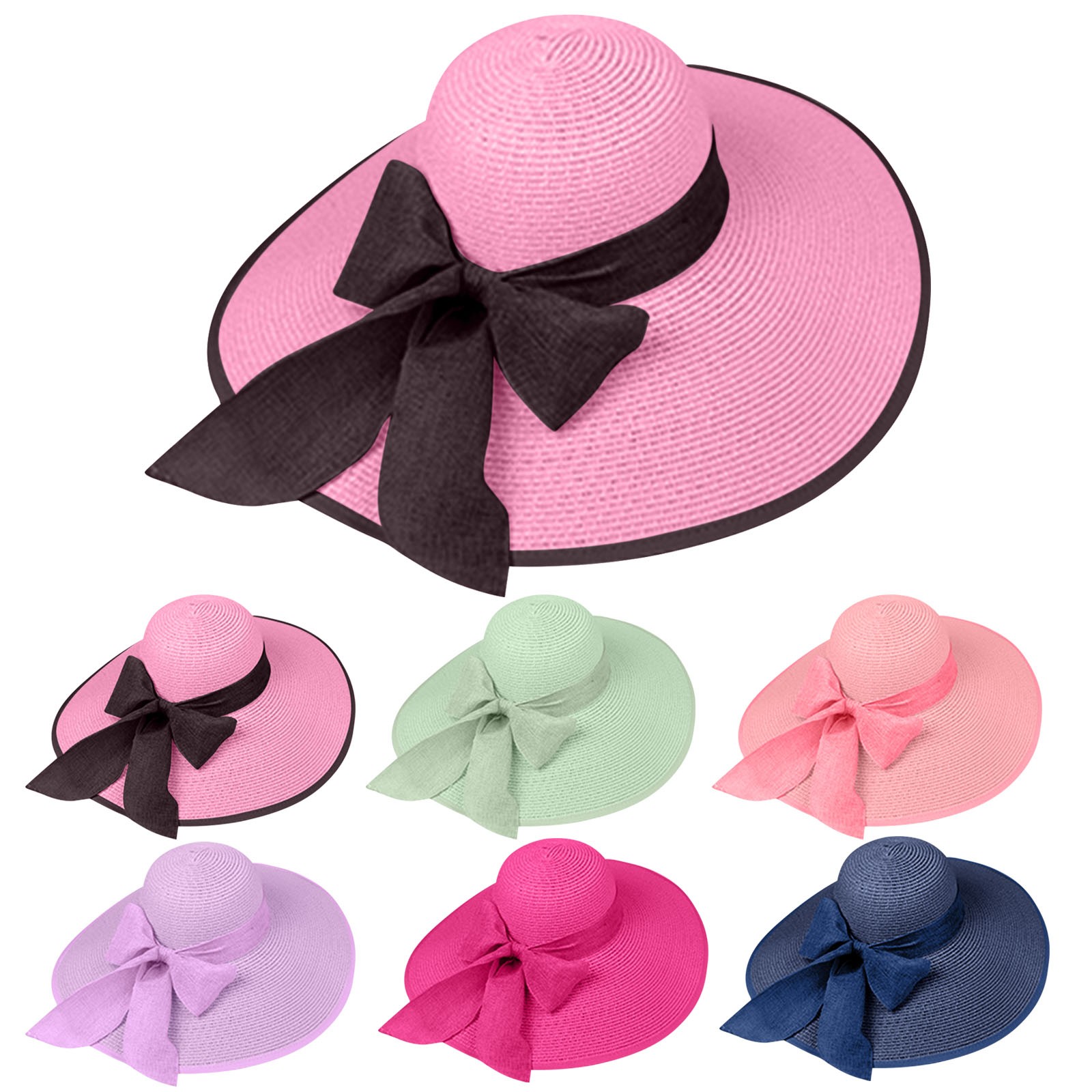 Chapeau de paille d'été pour femmes, avec nœud papillon, à large bord, pliable, Panama, pour adultes, Protection solaire en plein air, ruban plat, casquette de plage, nouvelle collection