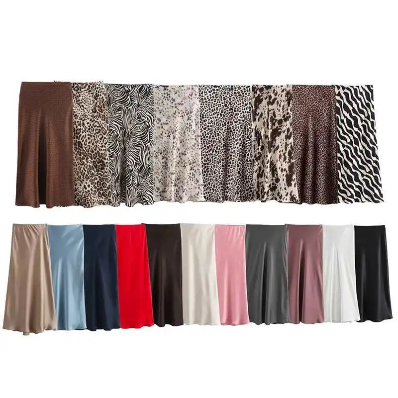 Jupe midi en satin de soie multicolore, style automne tendance, jupe trapèze pour femme, matière polyester, motif floral décoratif