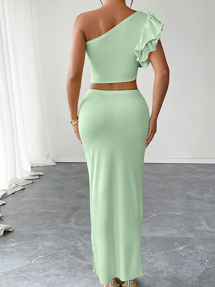 Ensemble deux pièces jupe longue et débardeur pour femme – Nouvelle collection été – Tenue décontractée élégante et sexy pour la plage ou les soirées – Vêtement tricoté uni pour femme