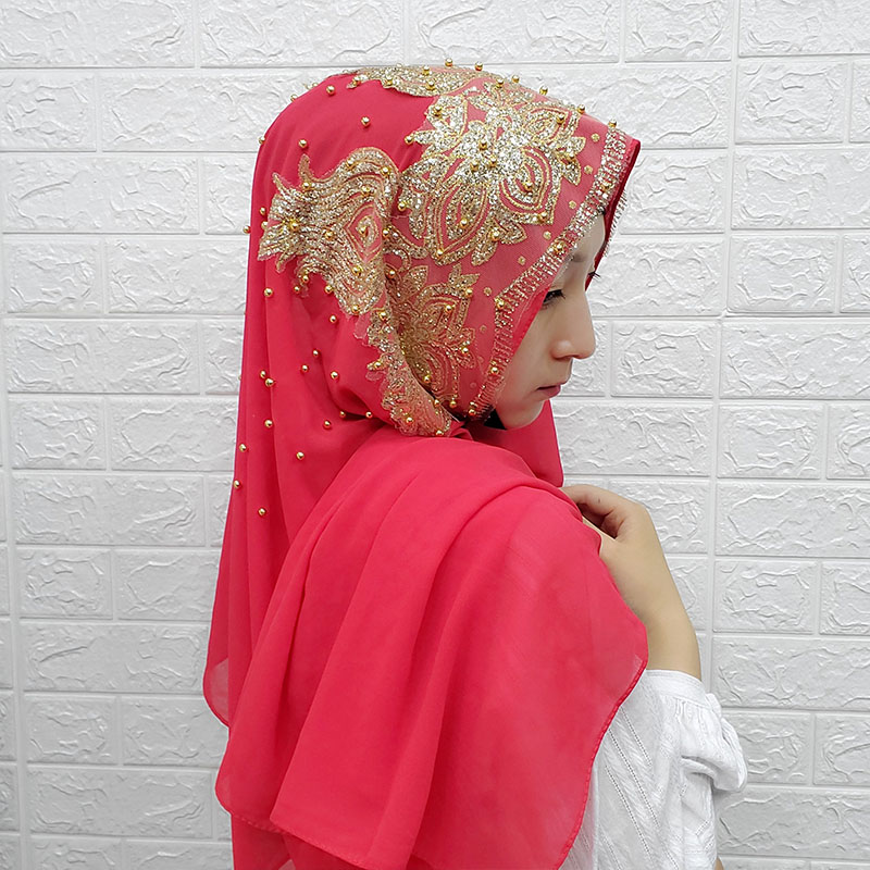 Mousseline de soie Hijab pour femmes longue écharpe châle mode musulman miroitant or paillettes Hijab tête enveloppement foulards Abaya foulard Turbantes