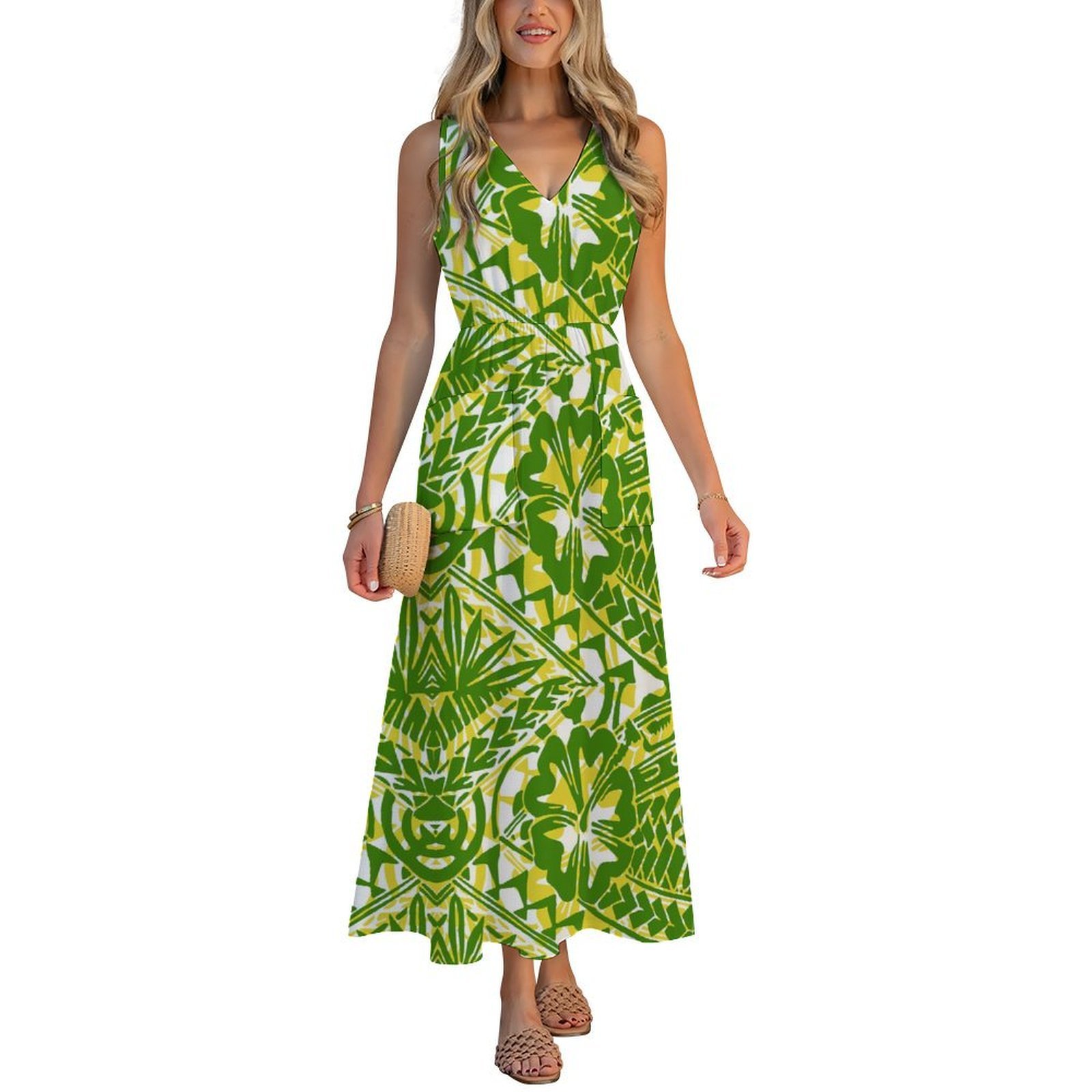 Robe de plage imprimée de Style polynésien, col en v, robe Slim à motif personnalisable