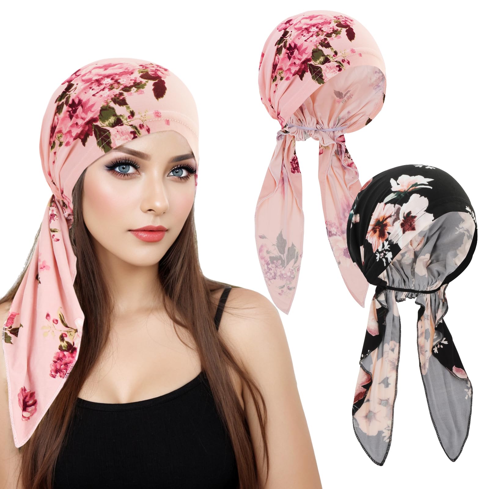 Écharpe de sauna pré-nouée pour chimio et cancer, turban imprimé floral, chapeau Hijab, couvre-chef élastique doux, enveloppes de tête pour femmes, bonnets de sommeil
