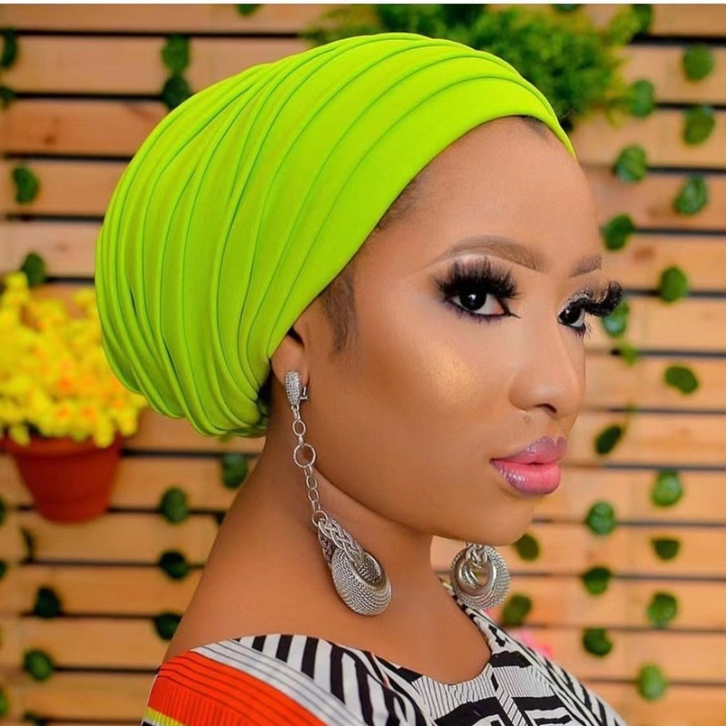 Couvre-chef africain plissé et froissé pour femme, bonnet, hijab turc, cravate de sauna déjà faite, casquette unie pour dames musulmanes