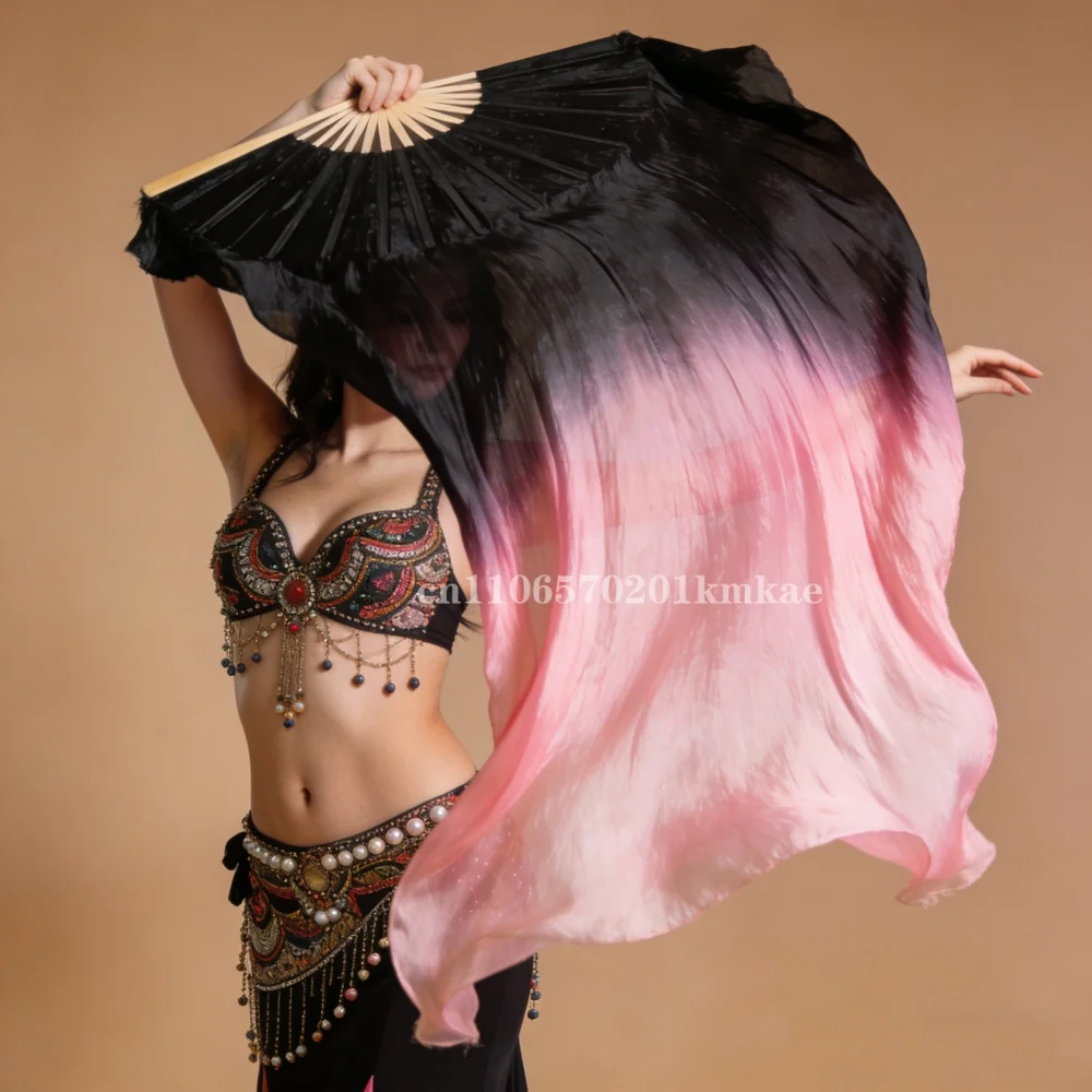 1 Paire de Voiles de Danse Orientale 100% Soie, Couleurs Dégradées, pour la Danse Orientale, la Prière en Église, Voiles Longs en Soie pour Spectacles Scéniques