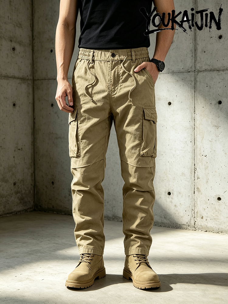 Pantalon cargo en coton pour homme, kaki, décontracté, tactique, multi-poches, noir, gris clair, pantalon de travail