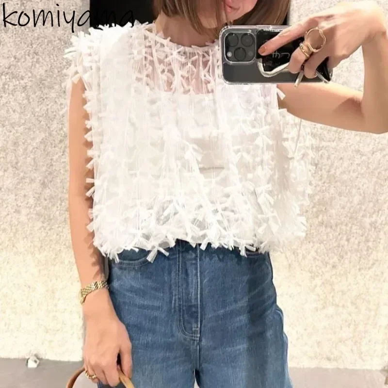 Chemises et chemisiers japonais sans manches à col rond pour femmes, vêtements amples en maille avec nœud, printemps été 2026