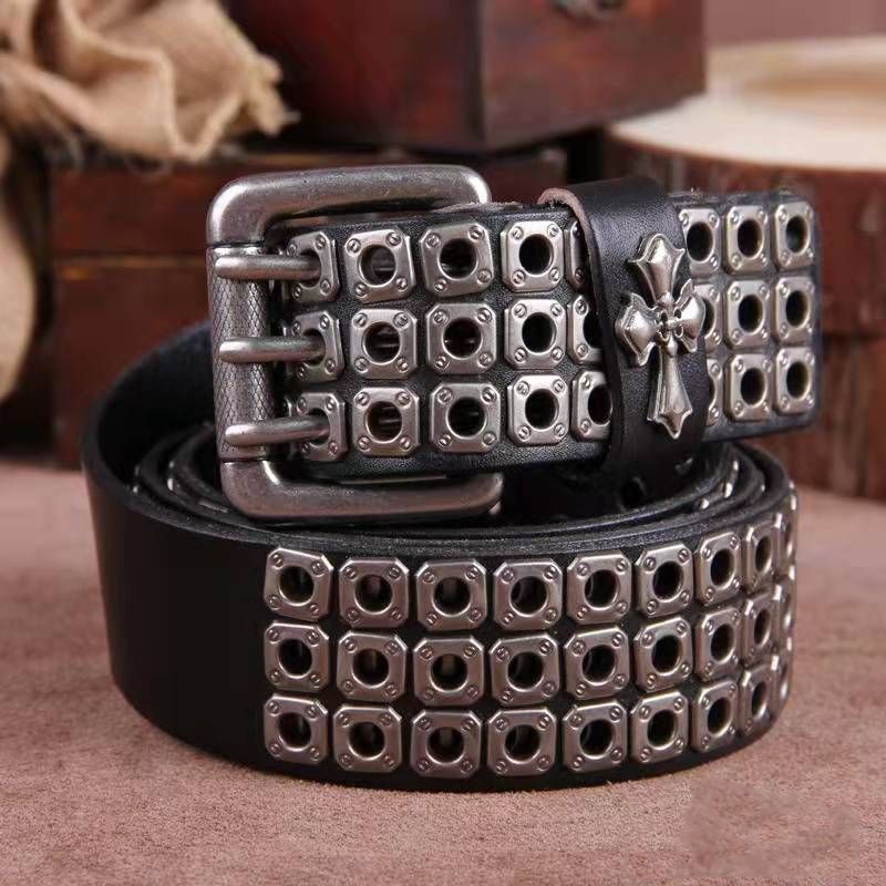 Ceinture de style Heavy Metal cloutée, en cuir fait main, style Pank Rock, pour hommes, en cuir de vache, ceinture tactique rétro, ceinture pour jeans