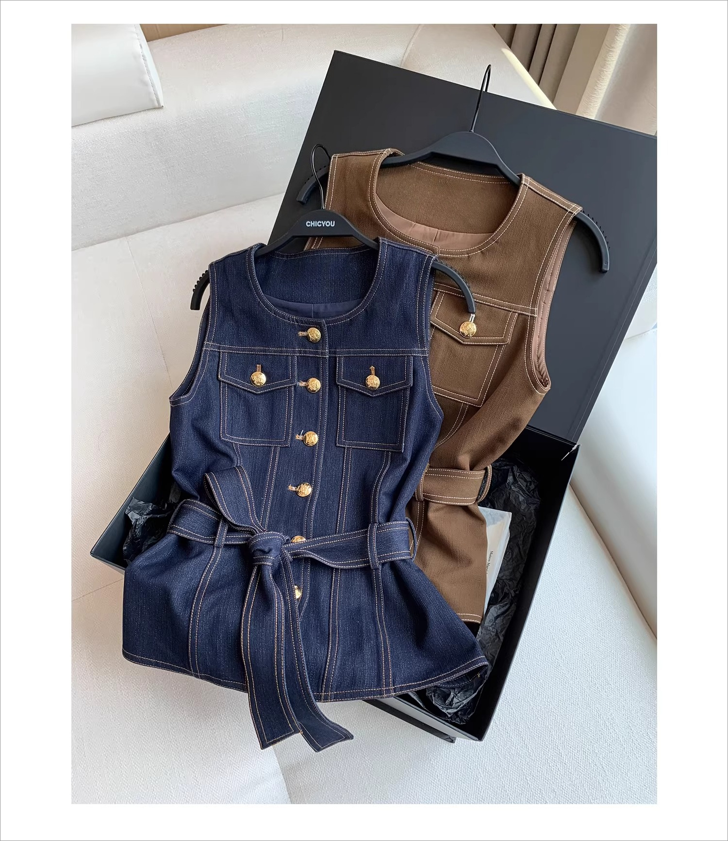 Ensemble veste et pantalon droit, nouveau style 2026, tendance japonaise, avec ceinture à boucle dorée surpiquée