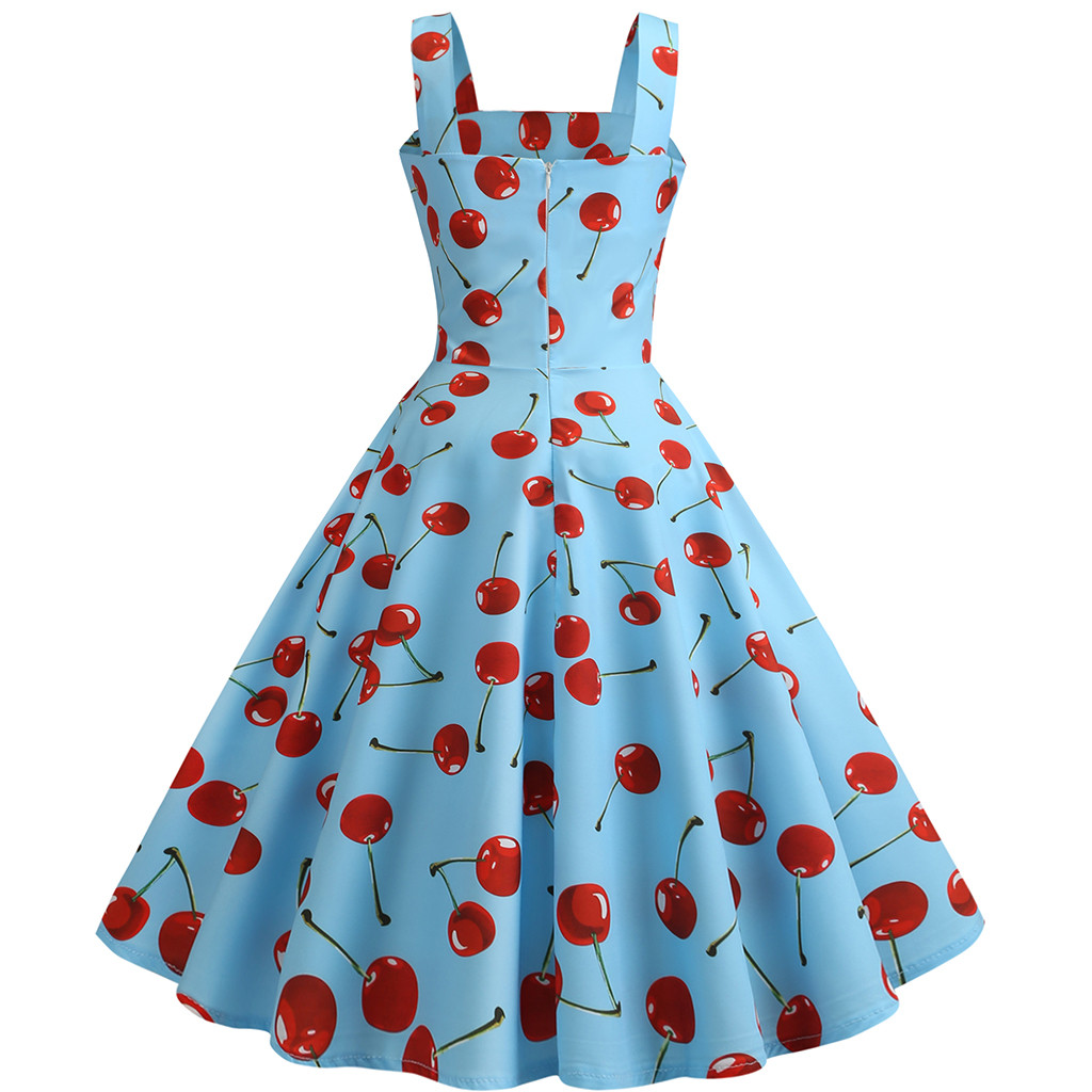 Robe de Cocktail Rockabilly Vintage des années 90 pour femmes, col en V, sans manches, taille haute, grande Robe trapèze, imprimé rétro, petite Robe d'été fraîche