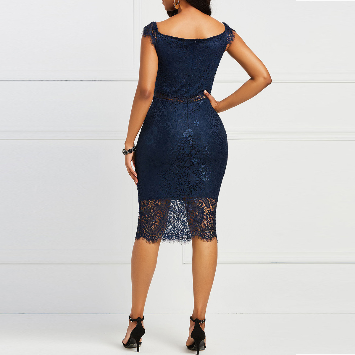 Robe d'été sexy pour femmes à manches courtes et col en V en dentelle, robe décontractée pour femmes, robe ajustée tendance