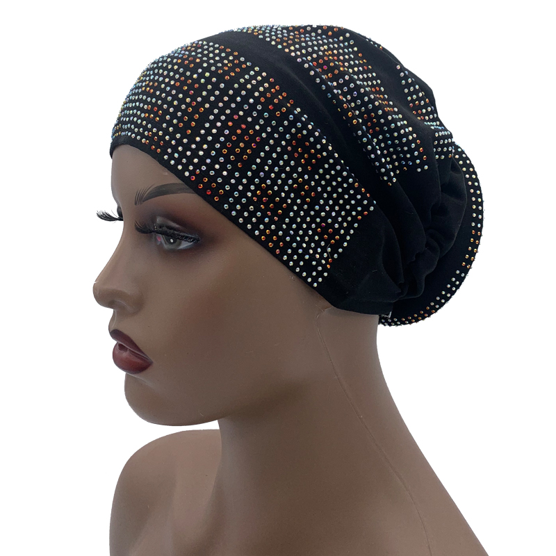 2024 nouvelles femmes plein de diamants beignet Turban casquette élastique musulman Hijab Bonnet chapeau dames bandeau Turbans africain inde casquettes