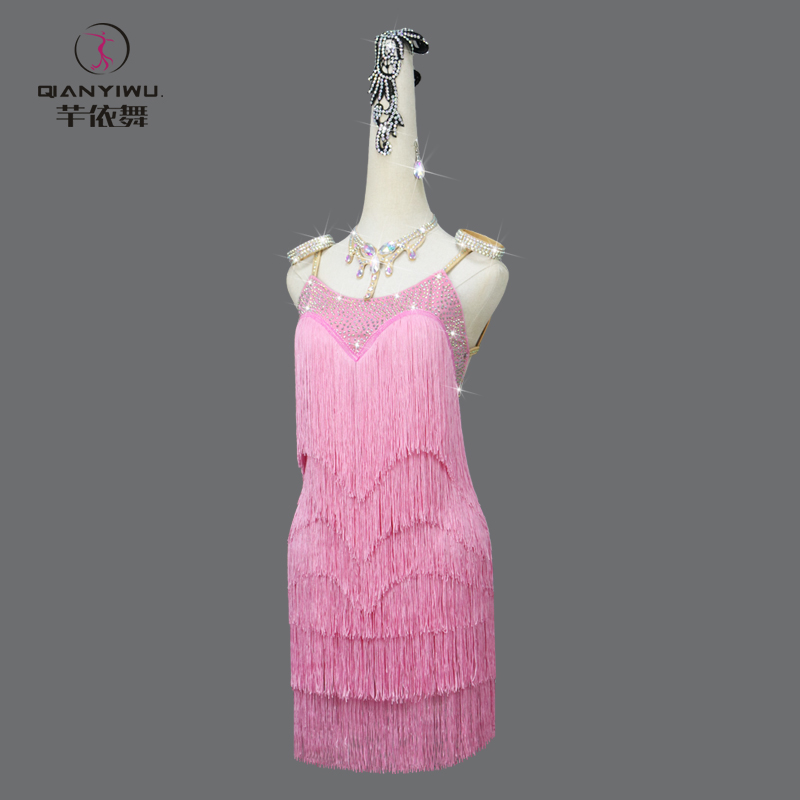 Robe de Soirée Rose pour Femme, Vêtement Latin, Compétition, Tenue de brev, Costume à Franges, Jupe de Bal, 2026