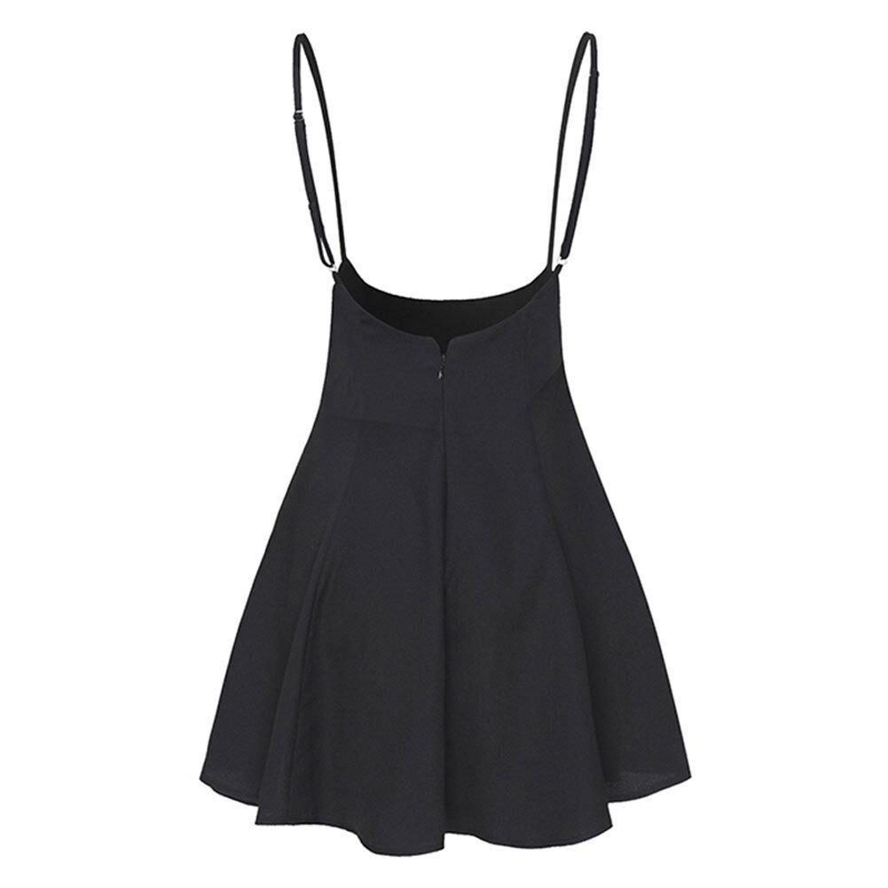 Robes à bretelles à bretelles pour femmes élégantes tunique de fête plissée robe patineuse noire Costumes taille haute Mini robe d'école