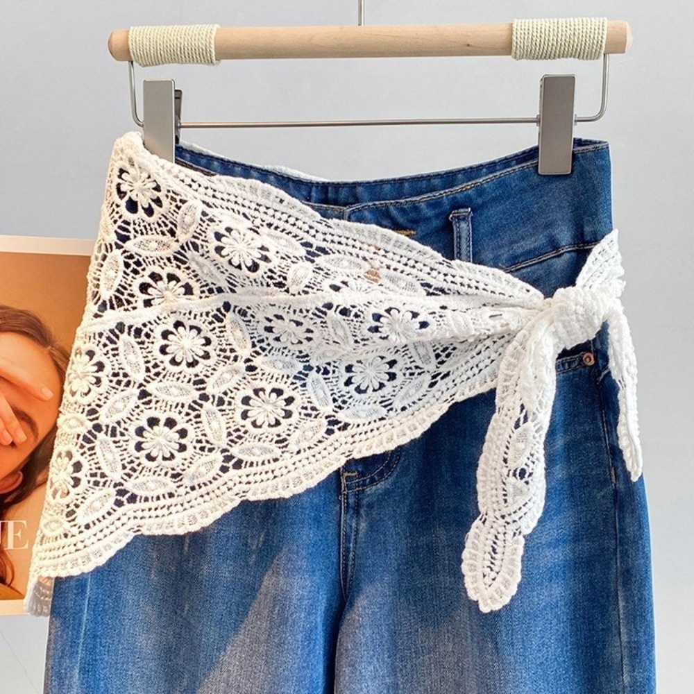 Écharpe triangulaire en coton tricoté printemps-été, à porter en superposition, serviette de taille, style artistique rural, jupe mi-longue, accessoire de tête pour femme