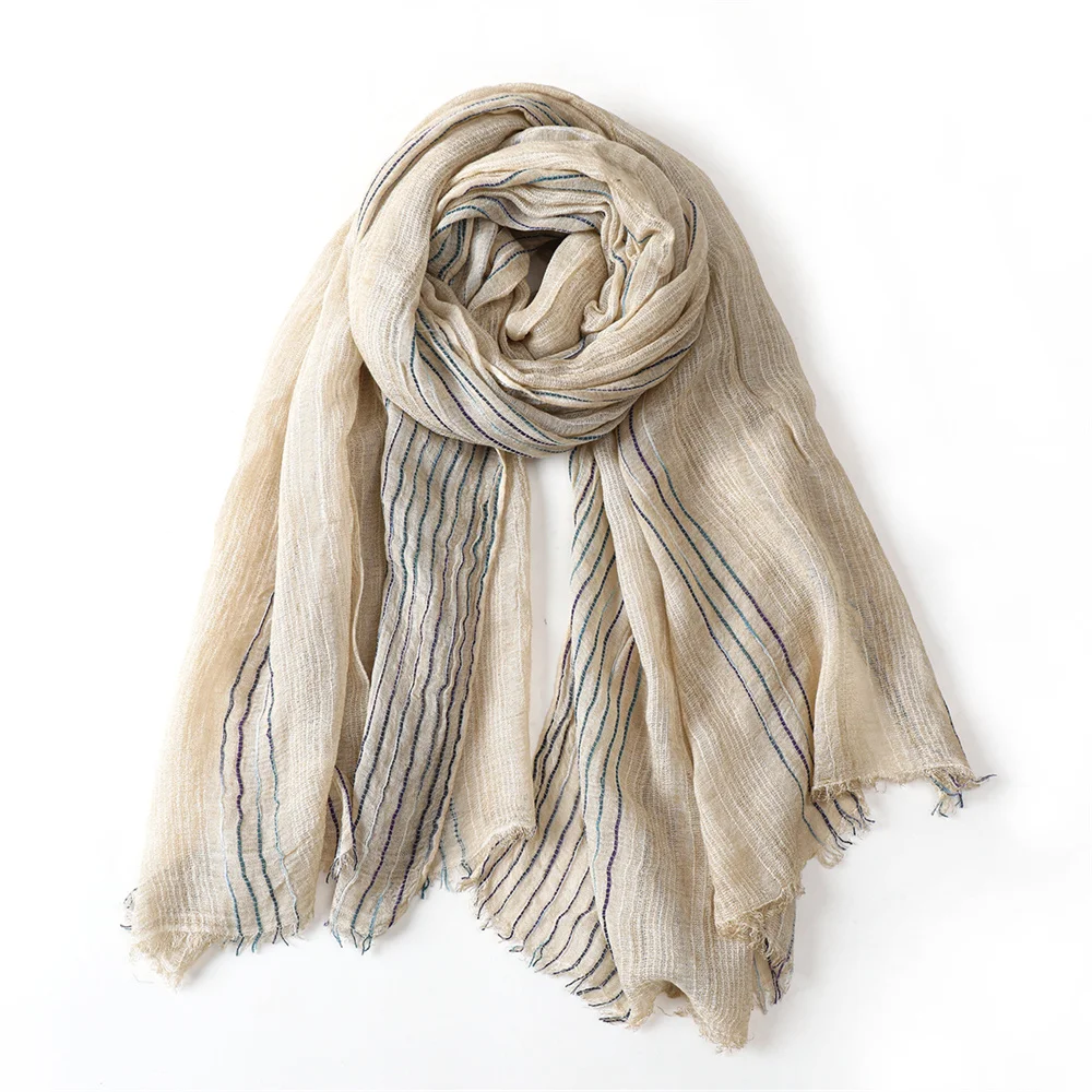 Coton lin rayé hommes foulards automne hiver chaud foulard Pashmina mâle accessoires court gland Bufanda châle