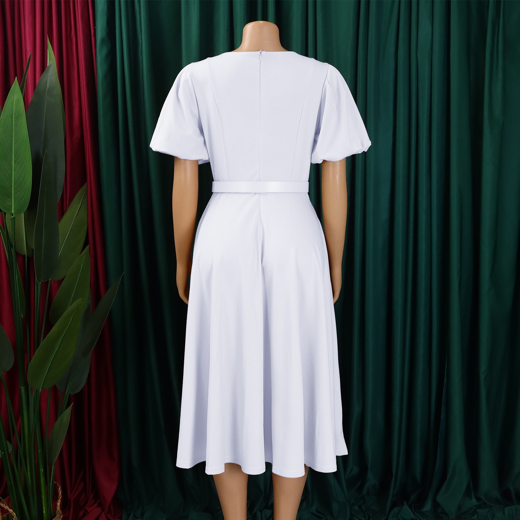 Robes africaines élégantes pour femmes, col rond, manches courtes, ceinture, taille plissée, mi-mollet, mode femme, robe de dîner pour fête d'anniversaire