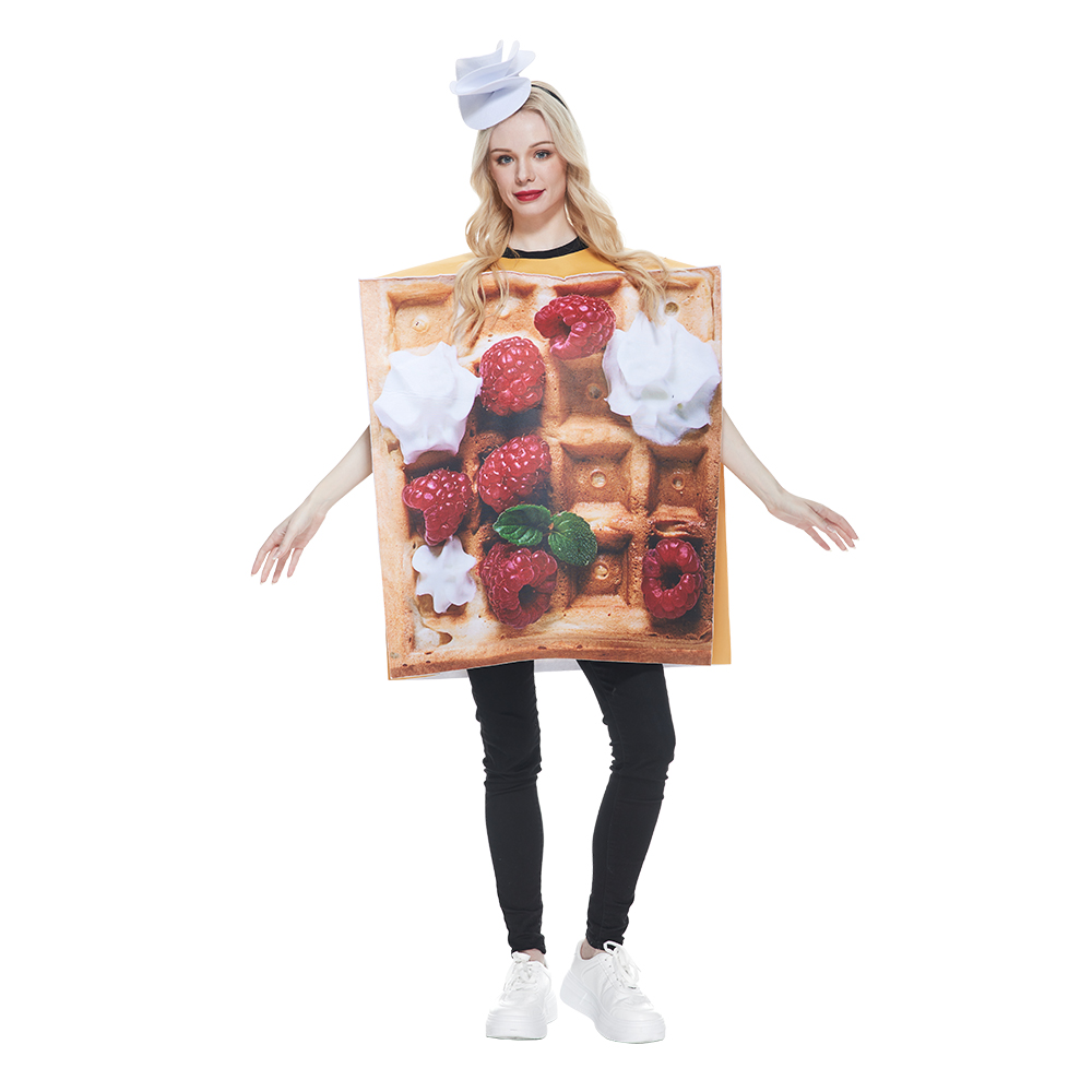 Costume amusant Eraspooky pour adulte, gaufres à la crème, pour Halloween, fête à thème alimentaire, gâteau sucré, tenue de cosplay avec chapeau, déguisement de carnaval