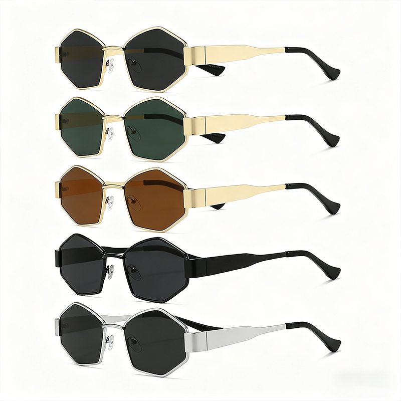 Lot de 1/2/5 Lunettes de Soleil Tendance Hexagonales pour Hommes et Femmes, Accessoire Métallique, Lunettes de Cyclisme d'Extérieur