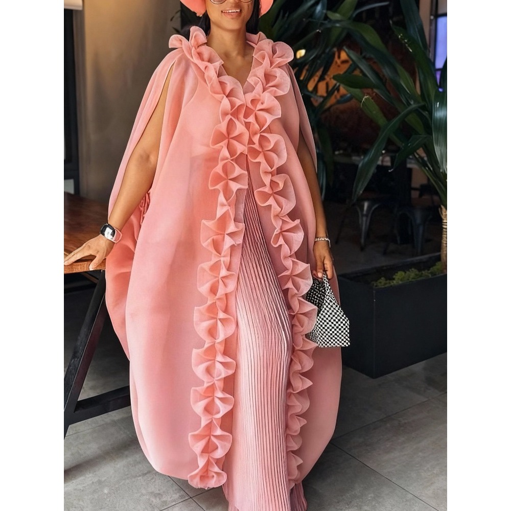 Ensemble deux pièces africain élégant à volants, sans manches, Cape caftan ample, taille haute, jambes larges, pantalon plissé, événements, fêtes, occasions, nouveau