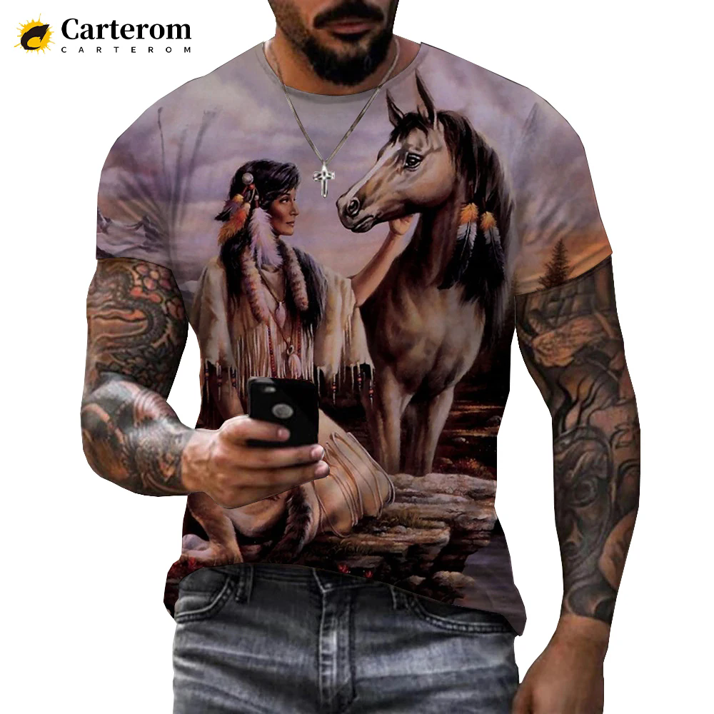 Nouveaux Indiens 3D T-shirt D'été En Plein Air Mode Décontracté O-cou Manches Courtes Culture Indienne Imprimé Hommes T-shirt Décontracté Couples Hauts