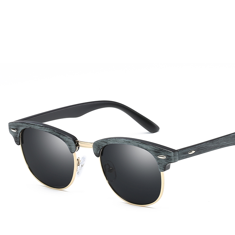 Lunettes de soleil tendance effet bois pour femme, forme ronde, accessoire de mode avec design classique à clous moyens