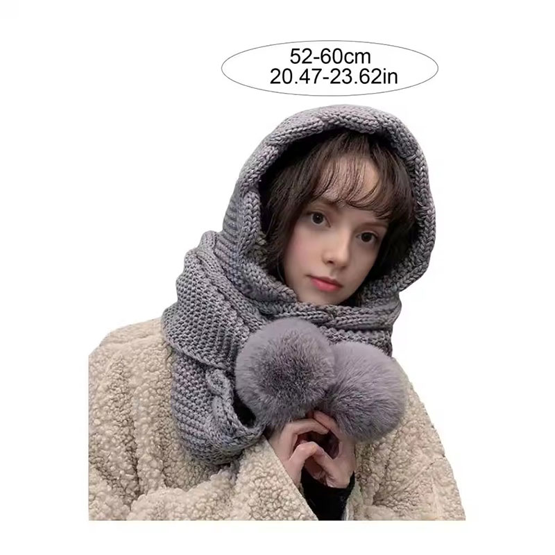 Ensemble bonnet et écharpe d'hiver pour femme - Bonnet en laine thermique avec pompon et cagoule pour froid extrême, bonnet polyvalent avec écharpe intégrée, bonnet tricoté