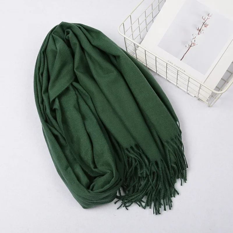 Écharpe longue en cachemire pour femme, hijab, pashmina, châle, pampilles, étoles, couleur unie, 68x200cm, hiver