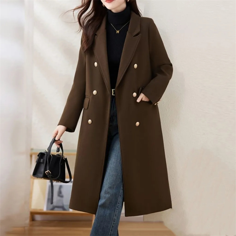Manteau en laine rouge 2026 Automne Hiver Nouvelle Mode Élégant avec doublure en coton Manteaux en laine épais Femme Coupe ajustée Décontracté Chaud Long Manteau