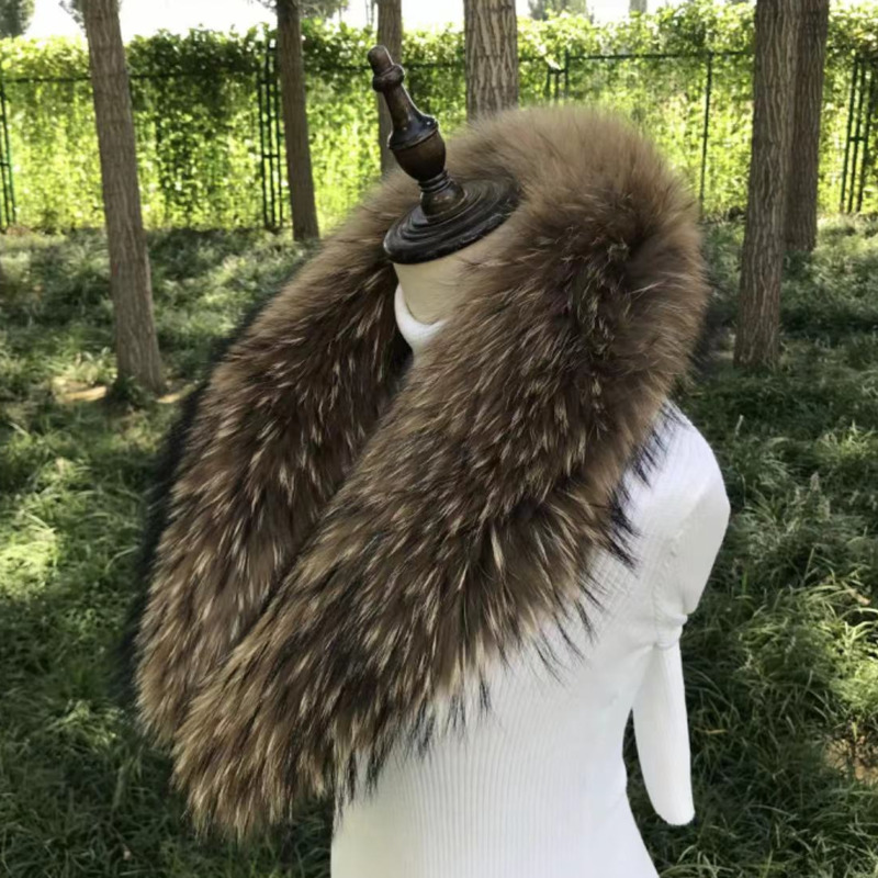 Col en Fourrure group pour Femme, Chauffe-cou d'Hiver, Capuche, Châle en Fourrure de Raton Laveur, Écharpe en Fourrure Moelleuse pour Manteau, Bande à Capuche