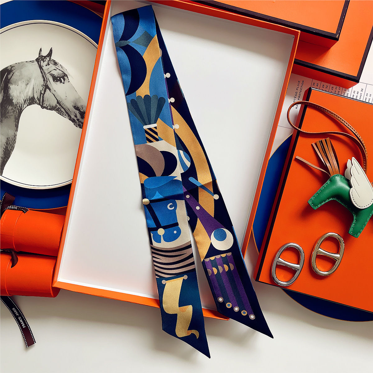 Écharpe imprimée cheval coloré, longue bande de ruban, Style coréen, accessoires multi-usage pour femmes, sac Bandana pour cheveux, vêtements de cou enveloppants, nouvelle collection