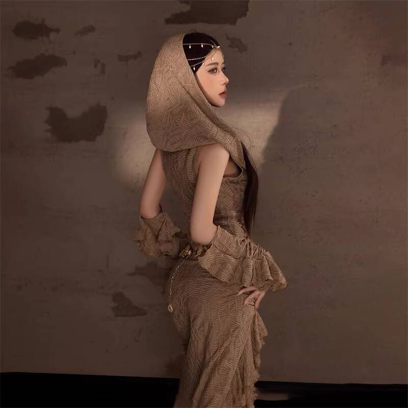 Femmes robe à capuche 2025 nouveau Wasteland vent désert Style influenceur manches détachables avec ceinture femmes robe