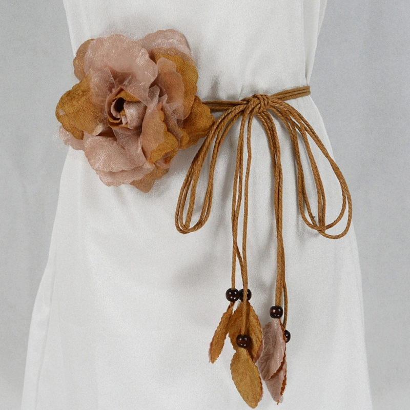Ceinture longue tressée à pampilles pour femmes, ceinture fine, ceinture nouée décontractée, élégante, faite à la main, grande fleur décorative, robes JOFor Lady