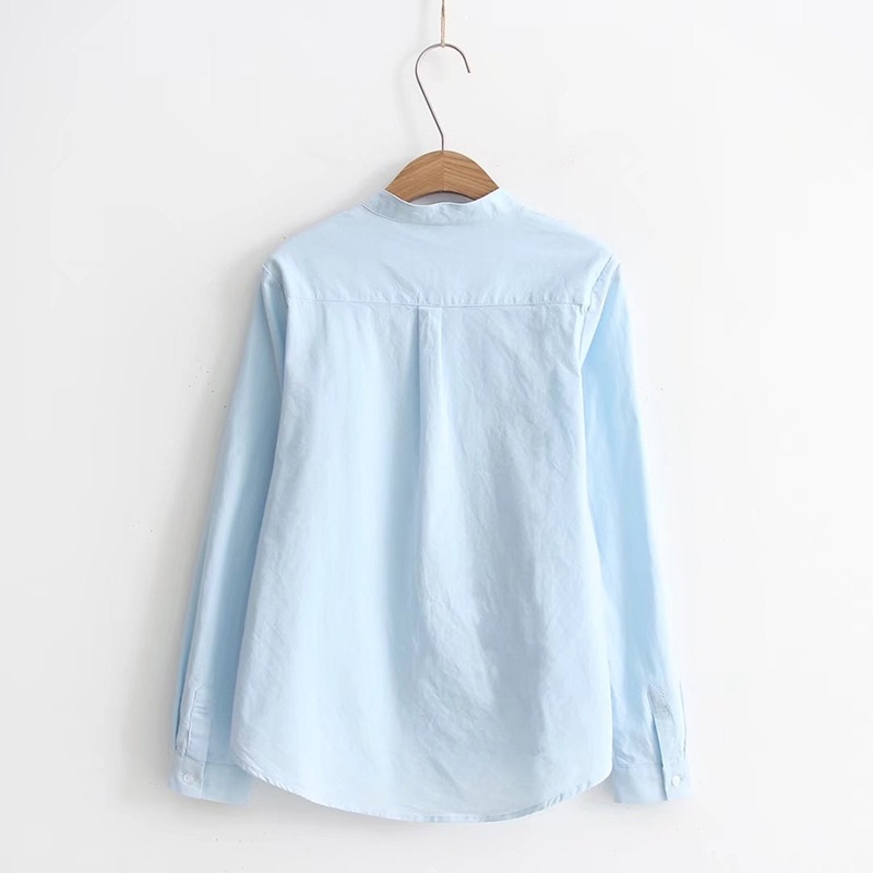 Chemises blanches en lin pour femmes, chemisiers bleus à manches longues, col montant, hauts de bureau pour femmes, vêtements féminins, couleur unie, printemps 2026