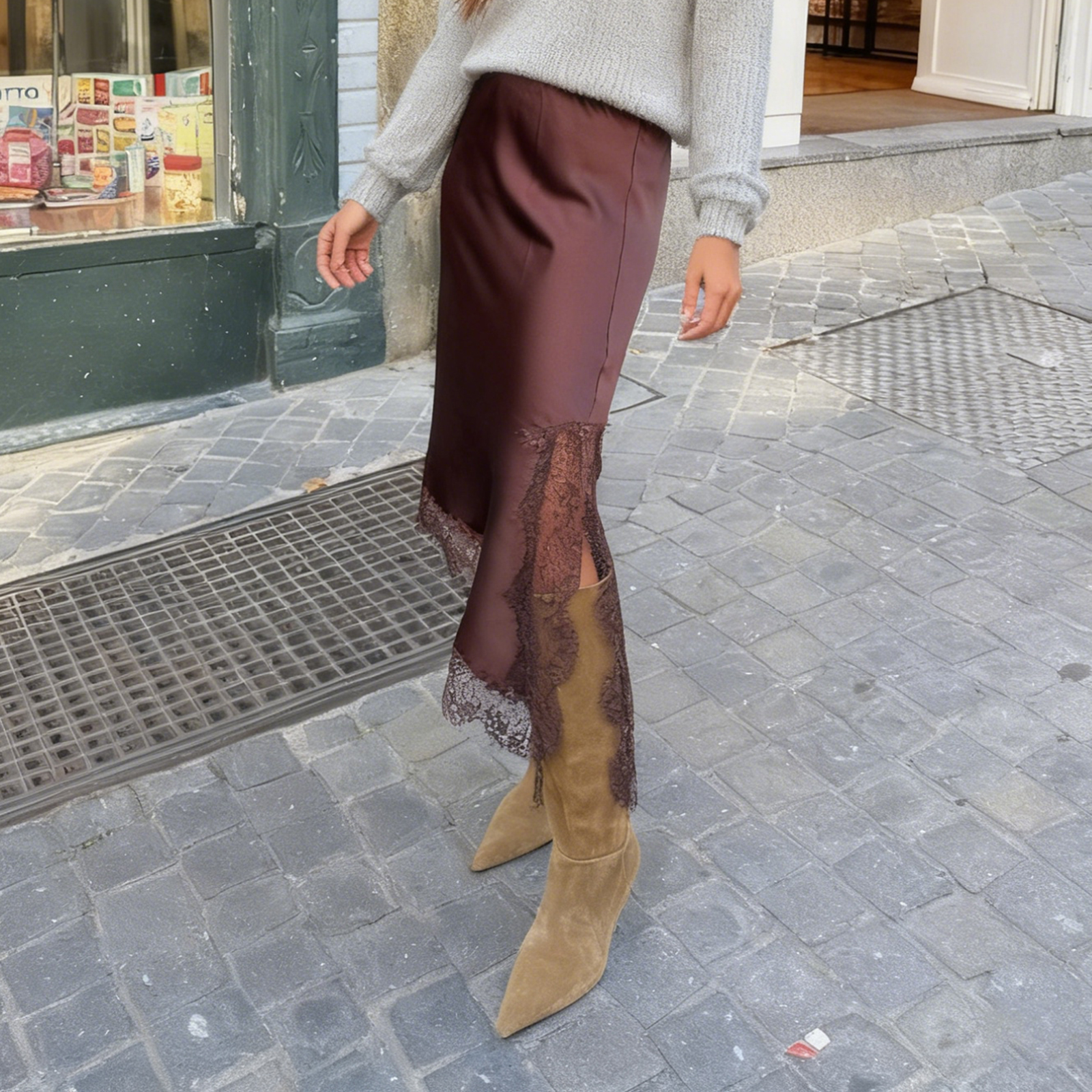 Jupe mi-longue en Satin et dentelle pour femmes, imprimé à pois, taille haute, ligne a, Vintage, soie, robe de sortie, Streetwear, Clubwear, Y2k