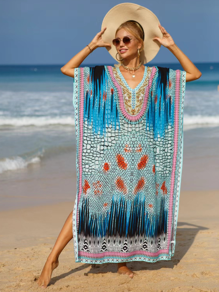 Robe caftan à imprimé tropical pour femme, vêtement de plage, élégant, maxi, pour les vacances, offre spéciale, livraison directe