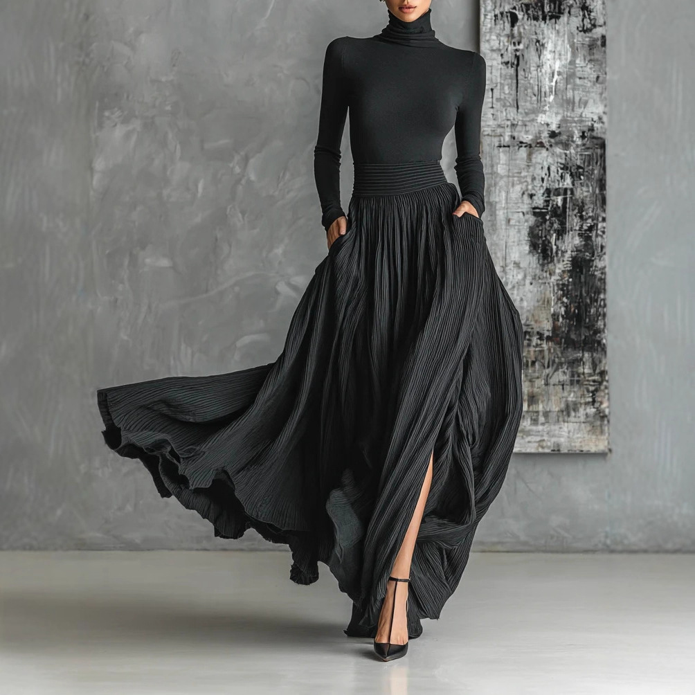 Ensemble jupe longue élégante pour femme, t-shirt à manches longues, Slim, hauts et jupes Maxi, ensemble deux pièces, tenues pour femme, automne hiver 2025