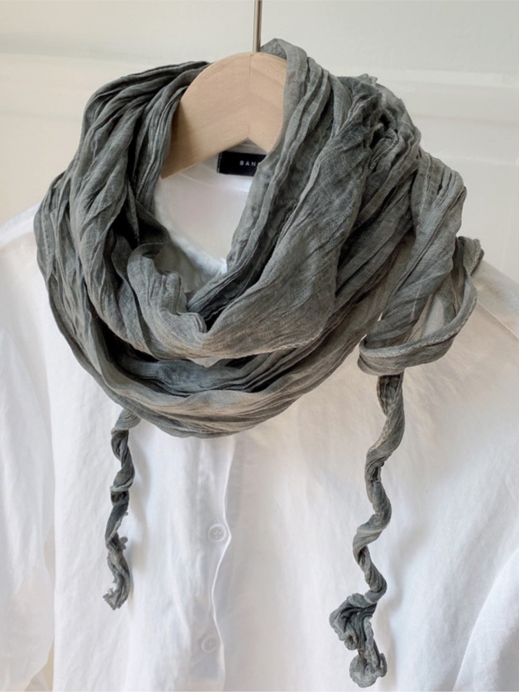 Écharpe fine pour femmes, décoration, automne printemps, coton, lin, couleur unie, teinture par nouage, pliable, couleur unie, longue écharpe à la mode, 2022