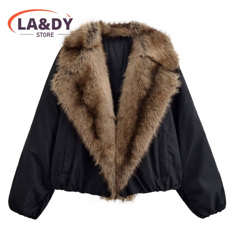 Manteau d'hiver en fausse fourrure pour femme 2026, col en fausse fourrure, décontracté, manches longues, parka ample