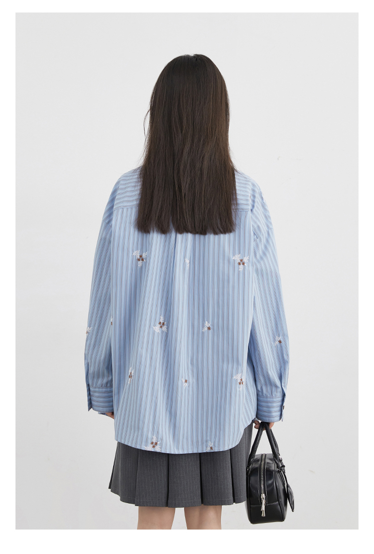 CHIC VEN femmes chemise ample décontracté à manches longues nouveau rayé brodé coton chemise femmes Blouses printemps automne 2025 vêtements