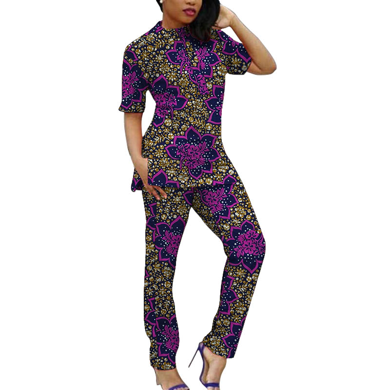 Ensemble Ankara pour femmes, tenue africaine Coutre, haut à manches courtes et pantalon, imprimé traditionnel, vêtements de fête pour femmes, sur mesure