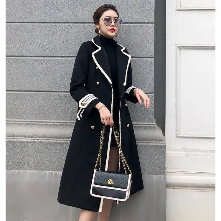 Femmes blanc Long manteau de laine automne hiver britannique Hepburn Style épaissir mince Double boutonnage manteau de laine nouvelles femmes vêtements d'extérieur