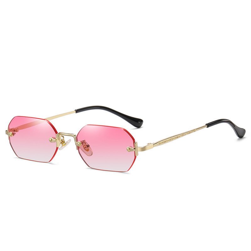 Lunettes de soleil unisexe légères à verres bleus 2026, sans monture, rectangulaires, polygones, monture dorée, UV400, anti-reflet, en acier inoxydable, dégradé, tendance