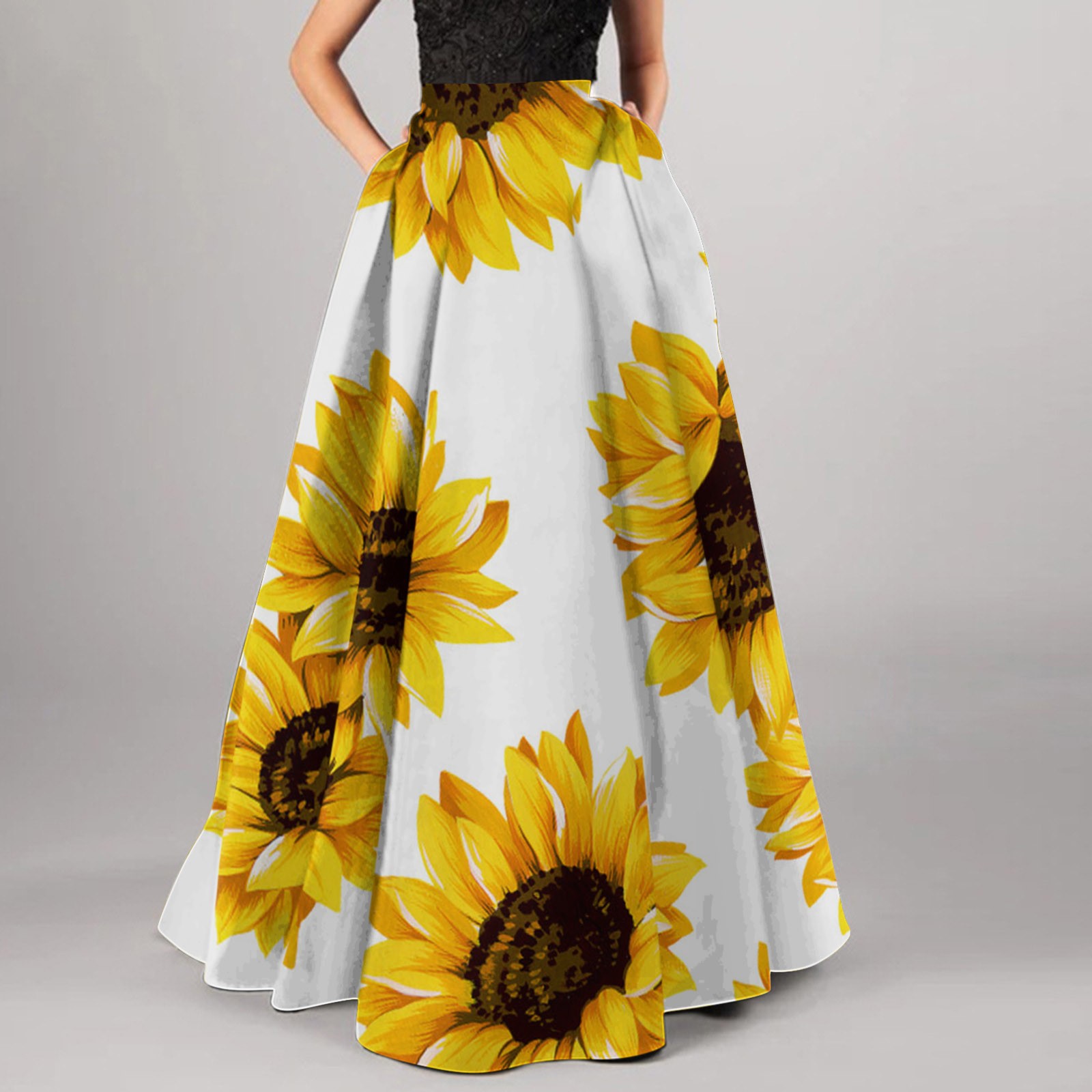 Bohème imprimé fleuri jupes Maxi pour les femmes taille haute fête plage poche longues jupes plissées pour les femmes grande taille Юбка Ж Dönalı