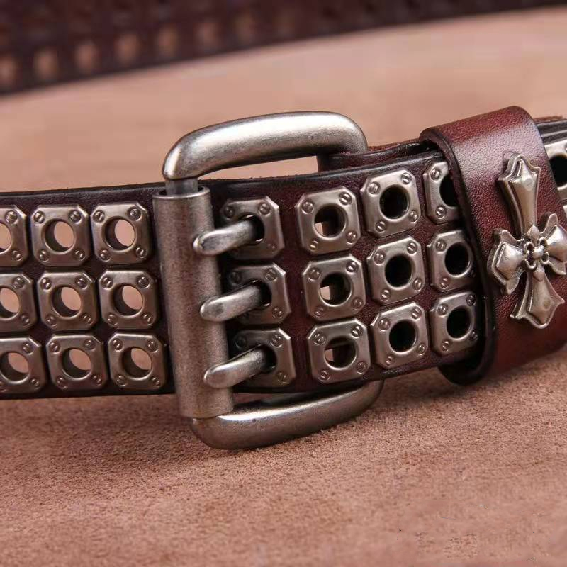 Ceinture de style Heavy Metal cloutée, en cuir fait main, style Pank Rock, pour hommes, en cuir de vache, ceinture tactique rétro, ceinture pour jeans