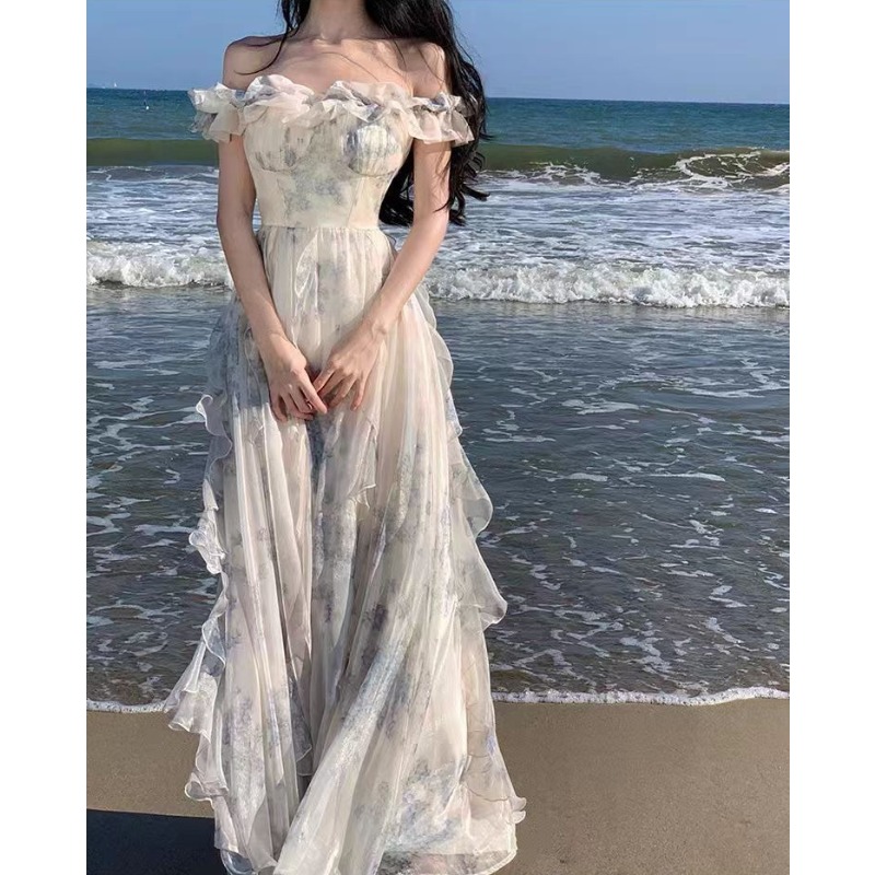 Robes d'été à volants pour femmes, style coréen, robe longue à bretelles pour vacances à la plage, nouvelle collection féerique 2026