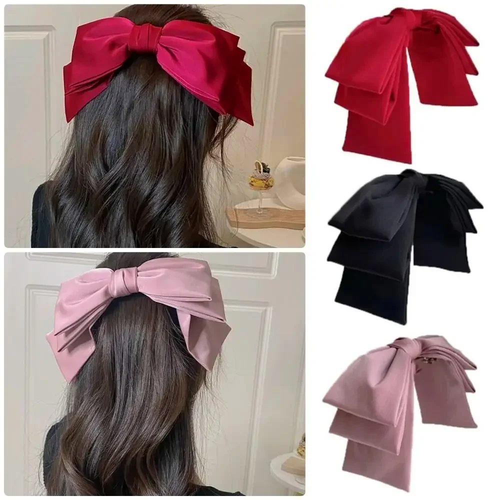 Nouvelle Grande Pince à Cheveux en Satin, Nœuds pour Cheveux, Rose Uni, Noir, Multi-couches, Épingles à Cheveux Coréennes Tendance pour Accessoires Capillaires
