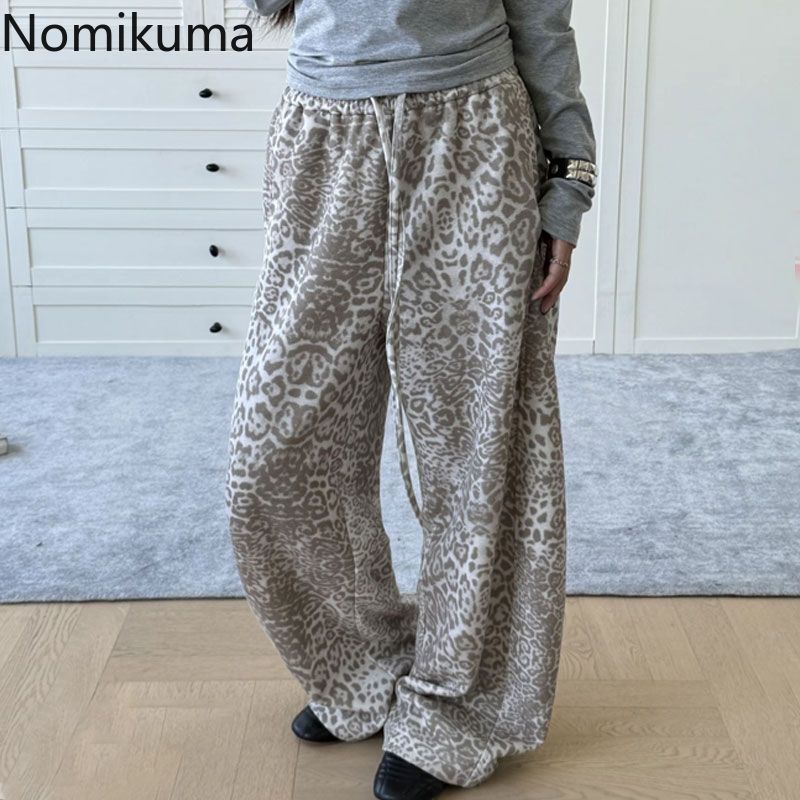 Pantalon large streetwear pour femme, pantalon femme Y2k, pantalon 20256, nouveaux bas, taille haute, décontracté, tendance, pantalon léopard