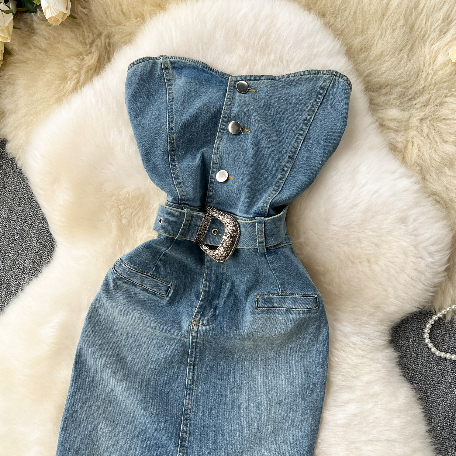 Robe en jean femmes robes fourreau Vintage Sexy robes sans manches dos nu ceinture lavée taille serrée fendue robe d'été 2025