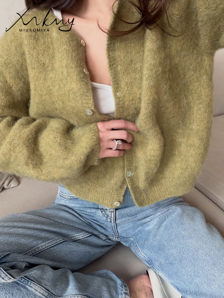 Cardigan court pour femmes, à boutons, rouge, ample, en maille, vêtement d’extérieur pour femmes, idéal pour l’automne, col rond, vestes en maille, cardigans en laine pour femmes, couleur violette.